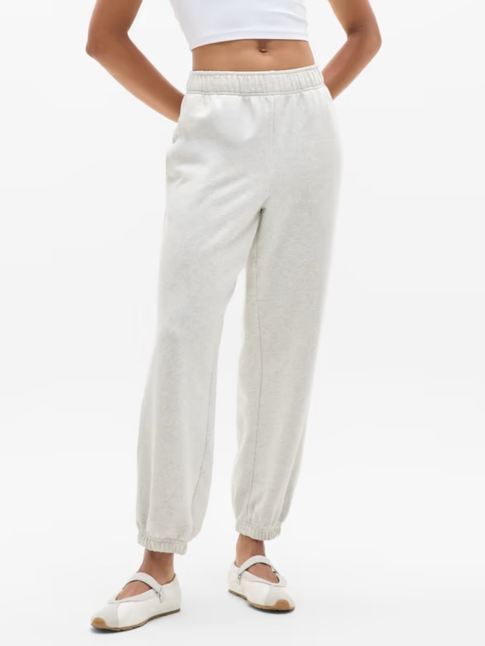 Athleta Forever Fleece High Rise Joggers Fog Grey Heather Large Tall Loungewear